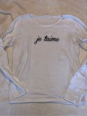 Adika Top Long Sleeve White Je T'aime Crew Neck French I love You Size Small
